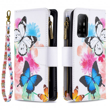 Tasche Oppo A94 5G Tasche mit Reißverschluss Schmetterlinge