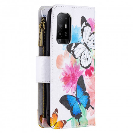 Tasche Oppo A94 5G Tasche mit Reißverschluss Schmetterlinge