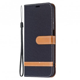 Xiaomi Redmi 10 Stoff und Lederoptik Tasche mit Riemen