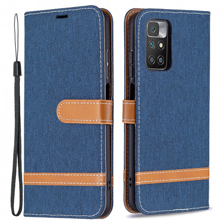 Xiaomi Redmi 10 Stoff und Lederoptik Tasche mit Riemen Xiaomi Redmi 10 Stoff und Lederoptik Tasche mit Riemen