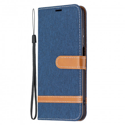 Xiaomi Redmi 10 Stoff und Lederoptik Tasche mit Riemen Xiaomi Redmi 10 Stoff und Lederoptik Tasche mit Riemen