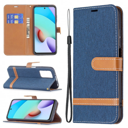 Xiaomi Redmi 10 Stoff und Lederoptik Tasche mit Riemen Xiaomi Redmi 10 Stoff und Lederoptik Tasche mit Riemen