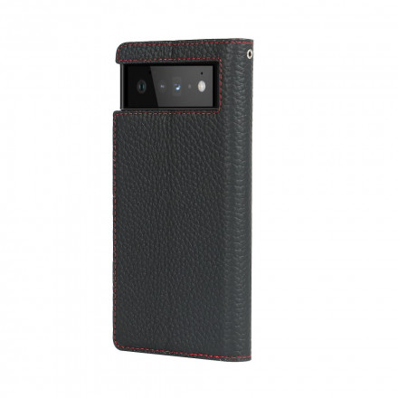 Flip Cover Google Pixel 6 Echtleder Litchi mit Riemen Flip Cover Google Pixel 6 Echtleder Litchi mit Riemen