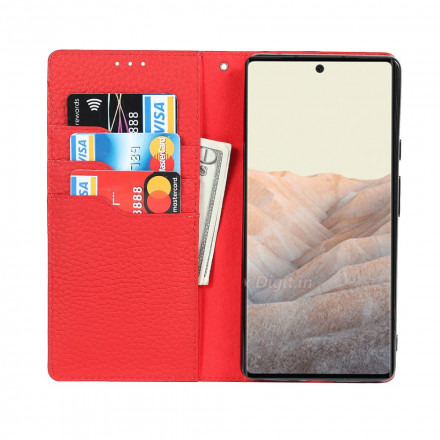 Flip Cover Google Pixel 6 Echtleder Litchi mit Riemen Flip Cover Google Pixel 6 Echtleder Litchi mit Riemen