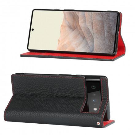 Flip Cover Google Pixel 6 Echtleder Litchi mit Riemen Flip Cover Google Pixel 6 Echtleder Litchi mit Riemen