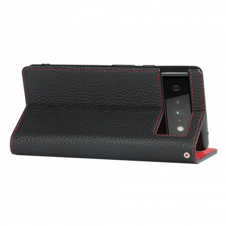 Flip Cover Google Pixel 6 Echtleder Litchi mit Riemen Flip Cover Google Pixel 6 Echtleder Litchi mit Riemen