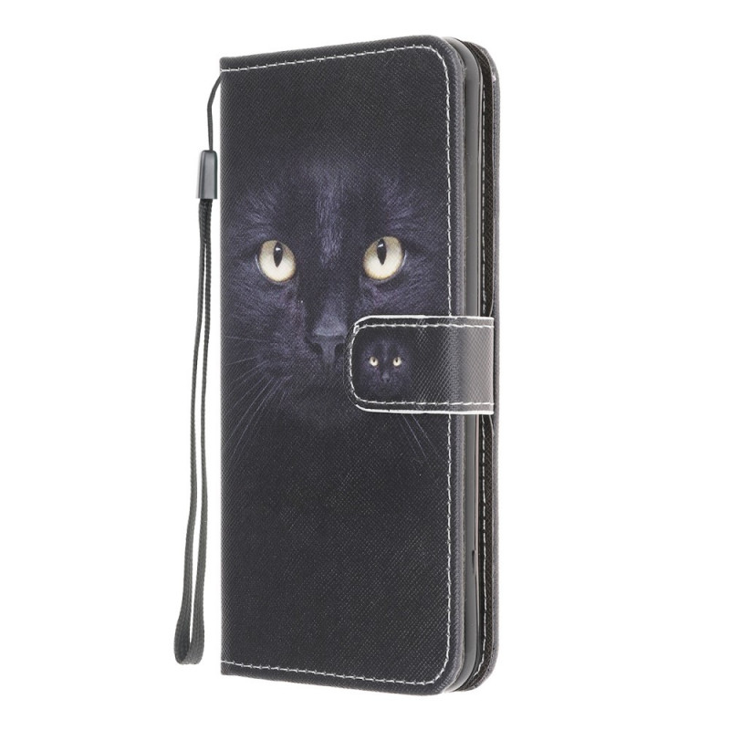 Samsung Galaxy M32 Katzenaugen Tasche Schwarz mit Lanyard