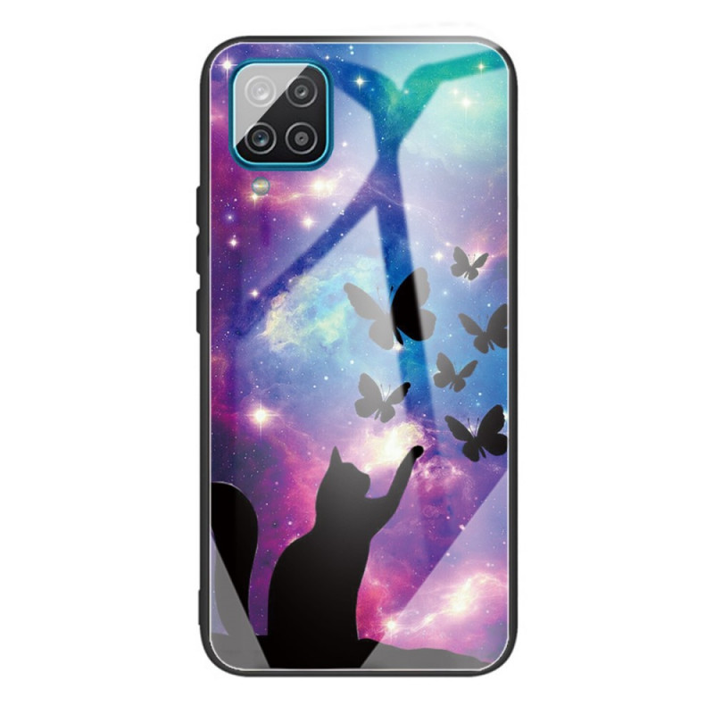 Samsung Galaxy M32 Panzerglas Cover Katze und Schmetterlinge Im Weltraum