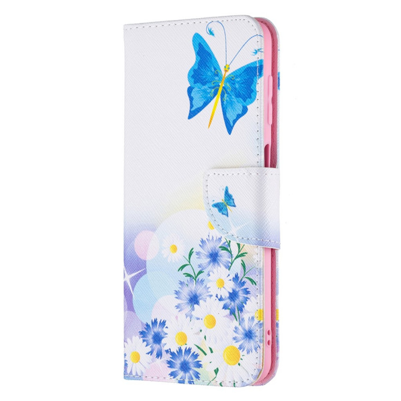 Hülle Samsung Galaxy M32 Gemalte Schmetterlinge und Blumen