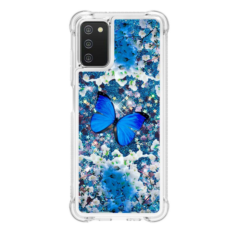 Samsung Galaxy A03s Cover Schmetterlinge Blau Glitter