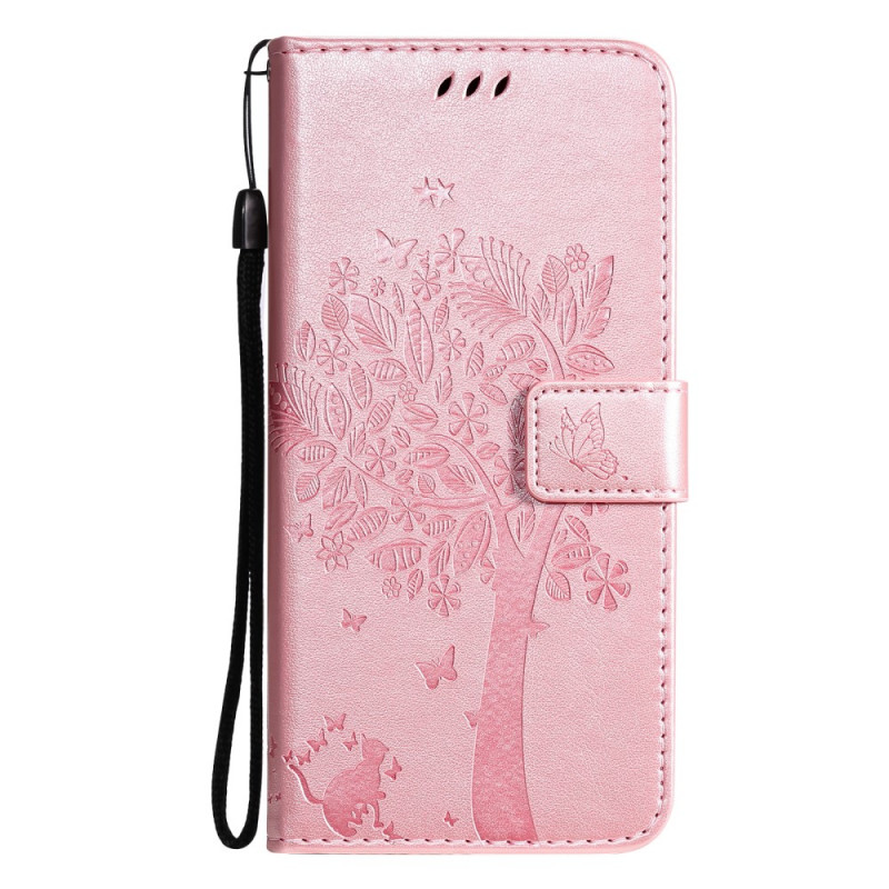Samsung Galaxy A12 / M12 Tasche Baum und Katze mit Riemen
