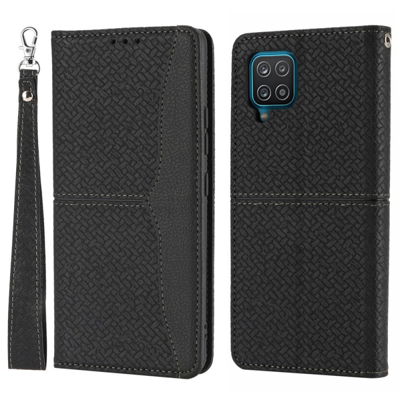 Flip Cover Samsung Galaxy A12 / M12 Style Leder Geflochtene Riemen