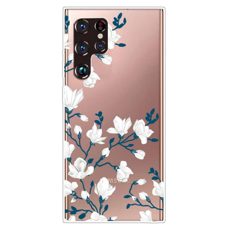 Samsung Galaxy S22 Ultra 5G Hülle Transparent Weiße Blumen