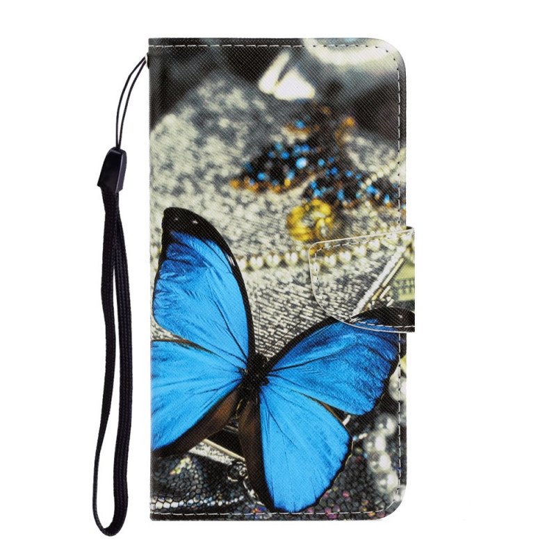 Hülle Samsung Galaxy S22 Ultra 5G Variationen Schmetterlinge mit Riemen