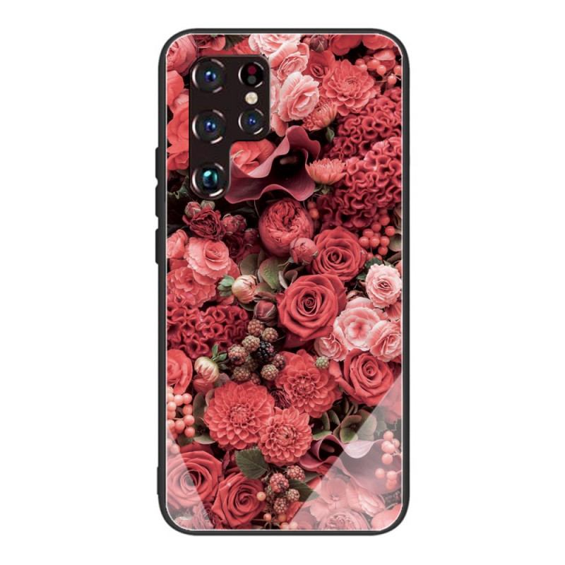 Samsung Galaxy S22 Ultra 5G Hülle aus gehärtetem Glas Blumen Rosen