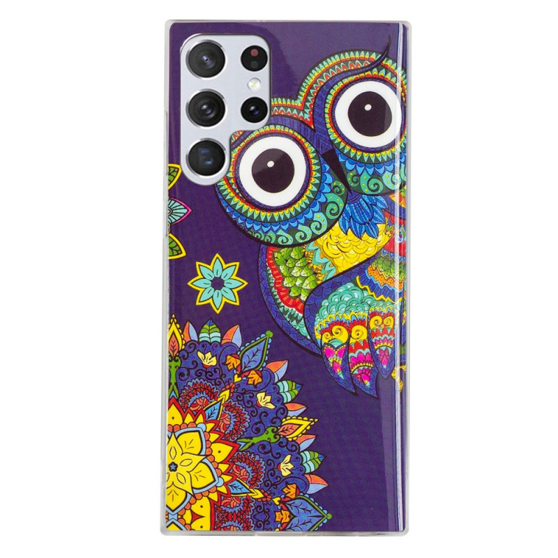 Samsung Galaxy S22 Ultra 5G Cover Eule Mandala Fluoreszierend