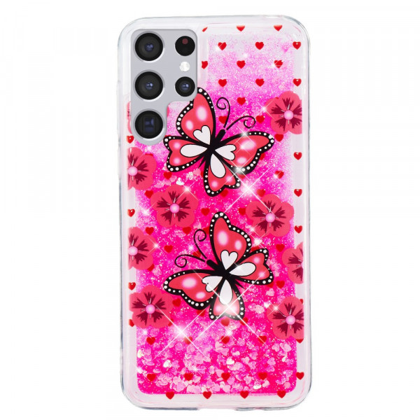 Samsung Galaxy S22 Ultra 5G Glitter Schmetterlinge Cover