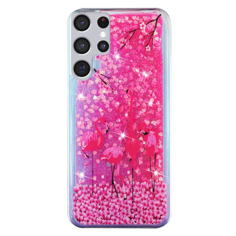 Samsung Galaxy S22 Ultra 5G Glitter Flamingos Pink Cover