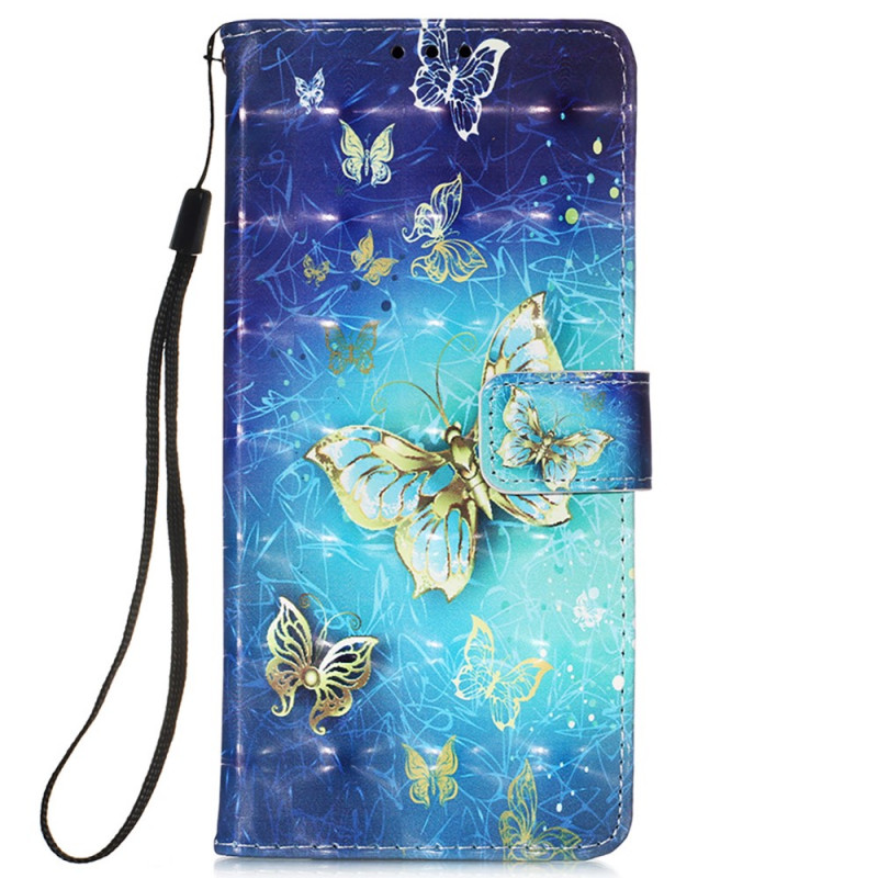 Samsung Galaxy S22 Ultra 5G Tasche Goldene Schmetterlinge Riemen