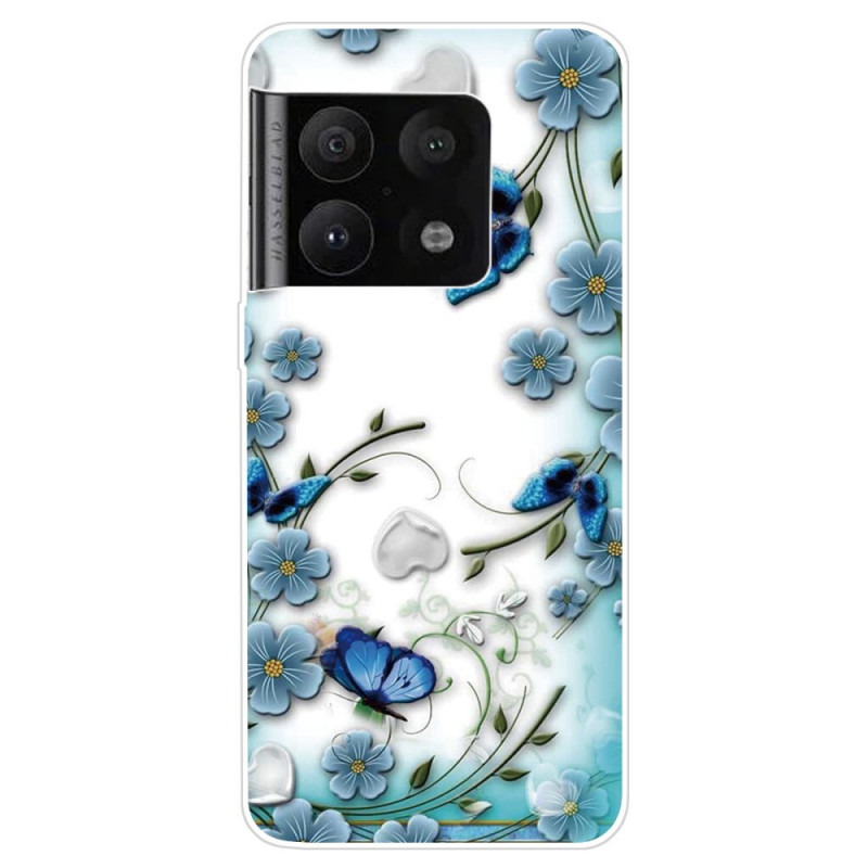 OnePlus 10 Pro 5G Cover Retro Schmetterlinge und Blumen