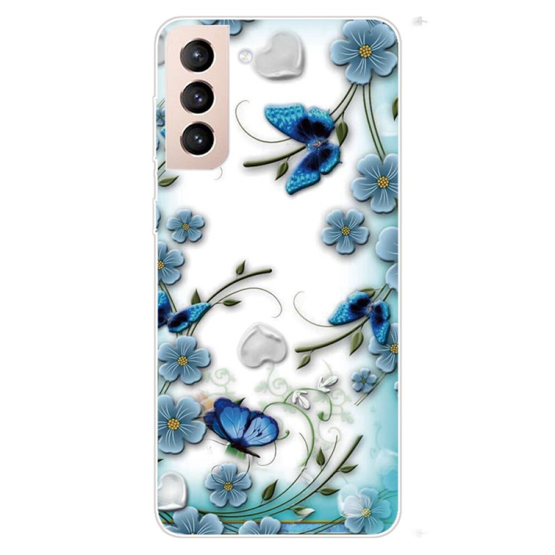 Samsung Galaxy S22 Plus 5G Cover Retro Schmetterlinge und Blumen