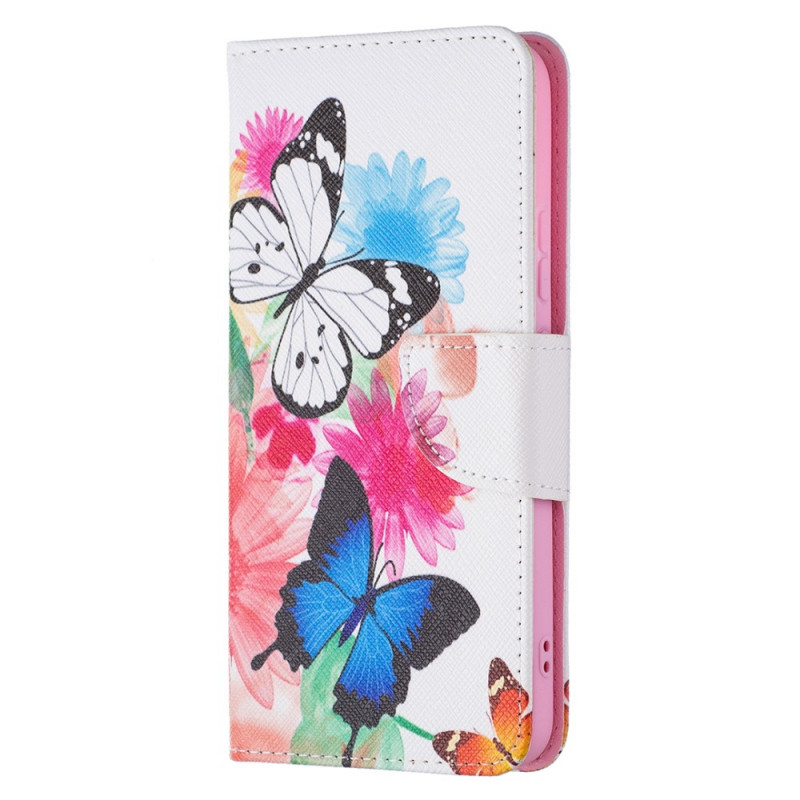 Hülle Samsung Galaxy S22 Plus 5G Gemalte Schmetterlinge und Blumen