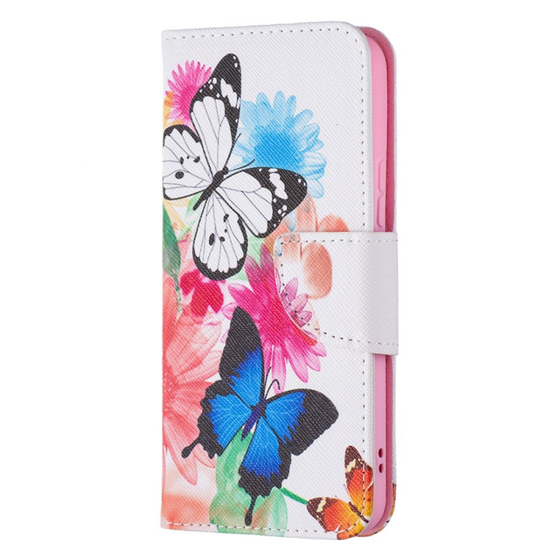 Hülle Samsung Galaxy S22 5G Gemalte Schmetterlinge und Blumen