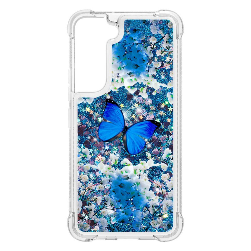 Samsung Galaxy S22 5G Schmetterlinge Blau Glitter Cover