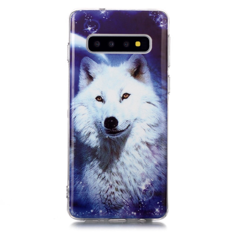 Samsung Galaxy S10 Wolf Cover Weiß Fluoreszierend