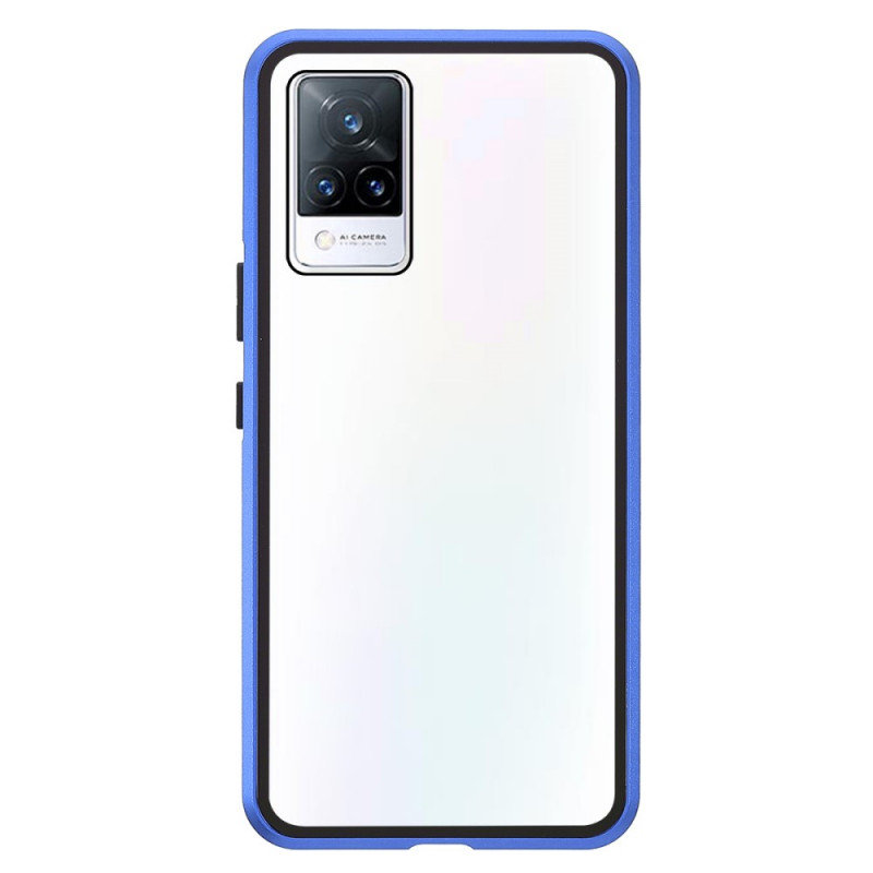 Vivo V21 5G Zweiseitiges magnetisches Gehäuse aus gehärtetem Glas und Metall