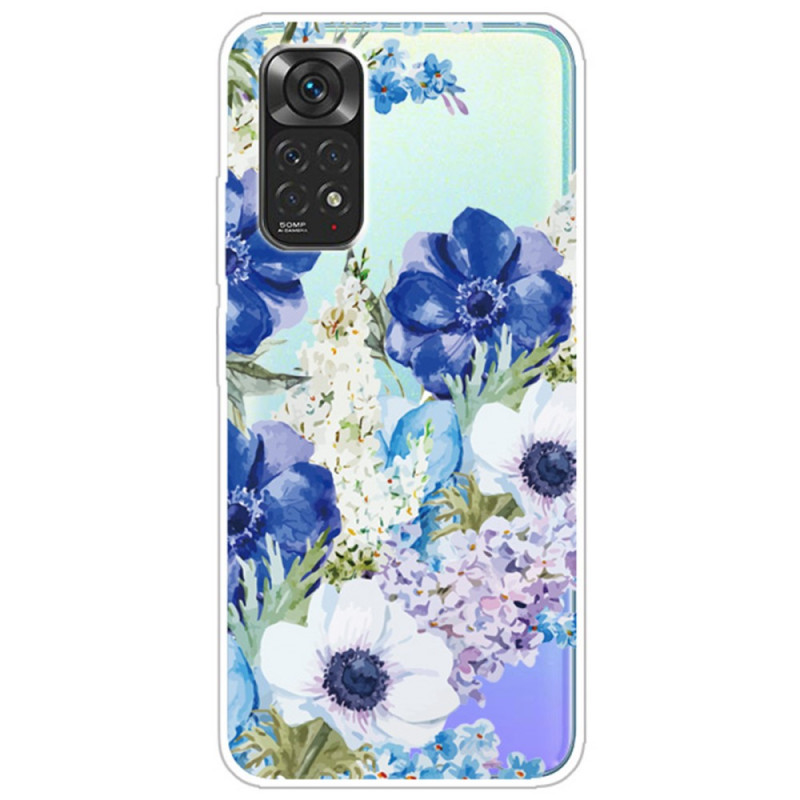 Xiaomi Redmi Note 11 / 11s Transparente Hülle Blaue Blumen Aquarell