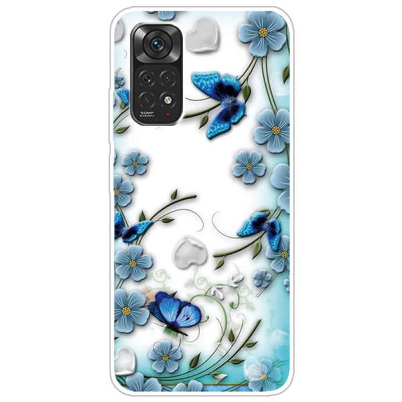 Xiaomi Redmi Note 11 / 11s Cover Transparent Retro Schmetterlinge und Blumen