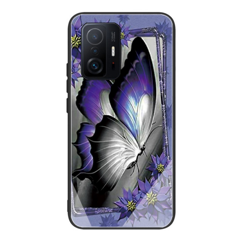 Xiaomi 11T / 11T Pro Hülle aus gehärtetem Glas Schmetterling Violett