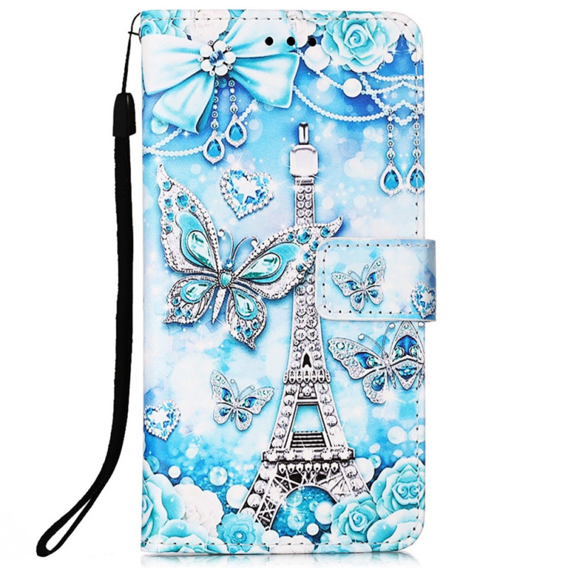 Samsung Galaxy A33 5G Tasche Eiffelturm Schmetterlinge mit Riemen
