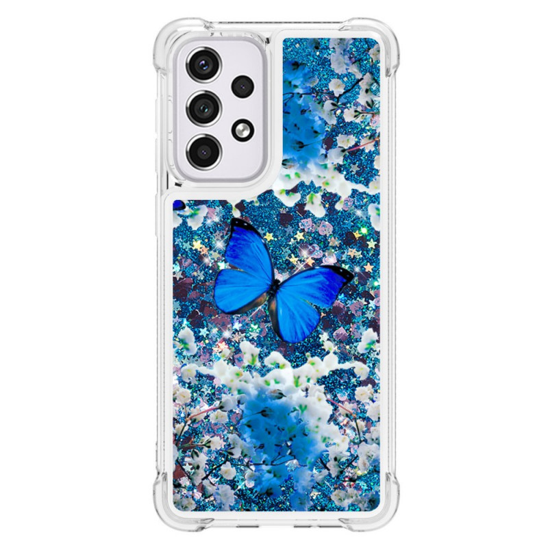 Samsung Galaxy A33 5G Schmetterlinge Blau Glitter Cover