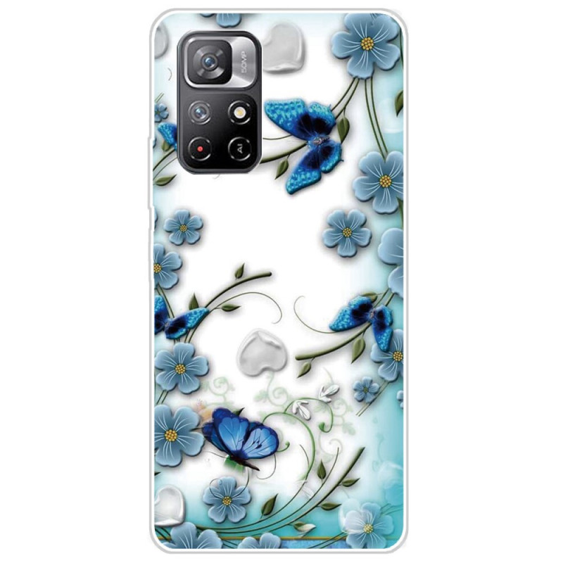 Xiaomi Redmi Note 11 Pro Plus 5G Cover Blaue Blumen und Schmetterlinge