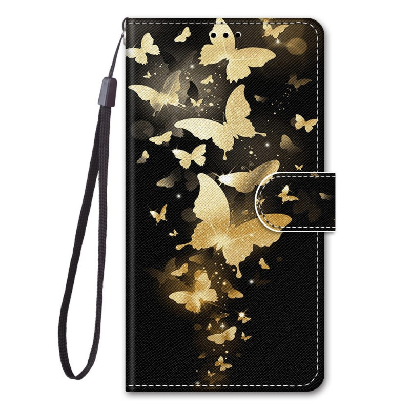 Samsung Galaxy M53 5G Schmetterlinge Gold Tasche mit Riemen