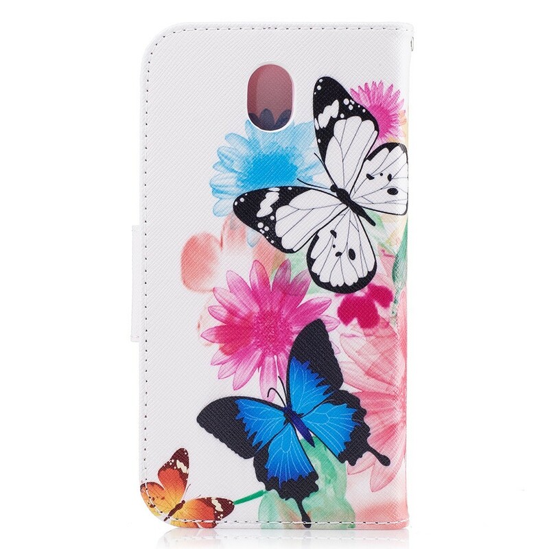Hülle Samsung Galaxy J5 2017 Gemalte Schmetterlinge und Blumen