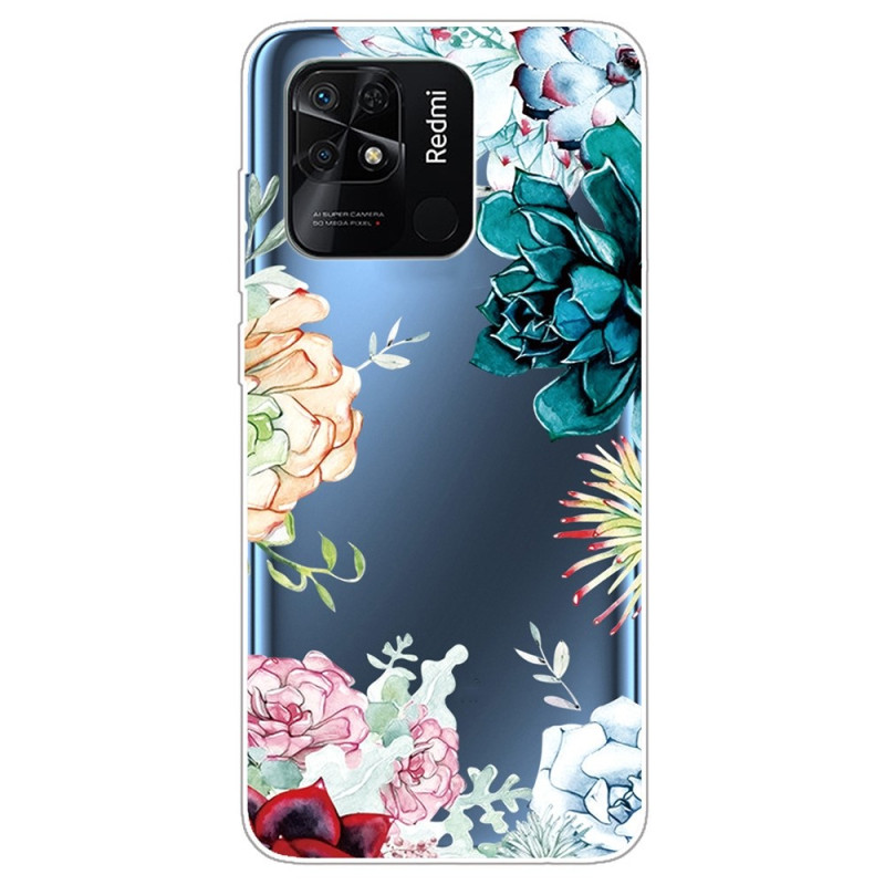Xiaomi Redmi 10C Transparent Aquarell Blumen Cover