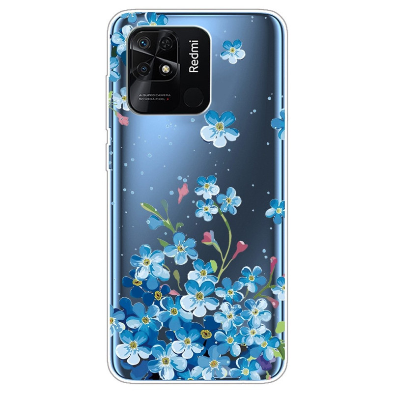 Xiaomi Redmi 10C Transparent Cover Blaue Blumen