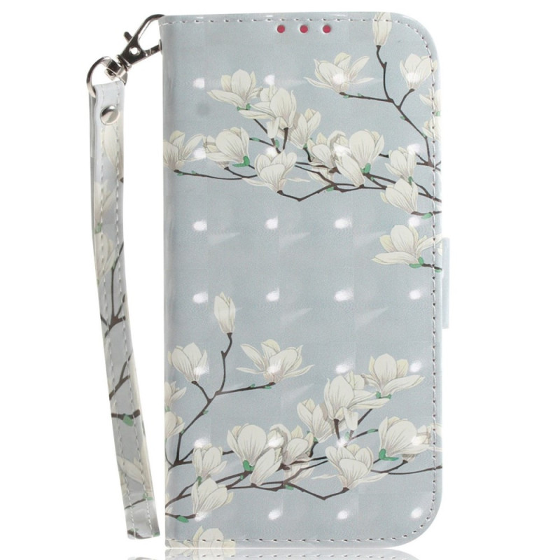 Xiaomi Redmi 10C Tasche Weiße Blumen mit Riemen