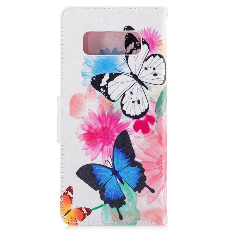 Samsung Galaxy Note 8 Hülle Gemalte Schmetterlinge und Blumen