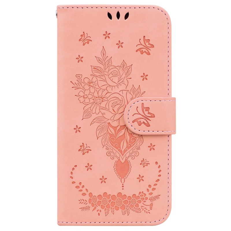 Xiaomi Redmi 10C Rosen und Schmetterlinge Riemchen Tasche