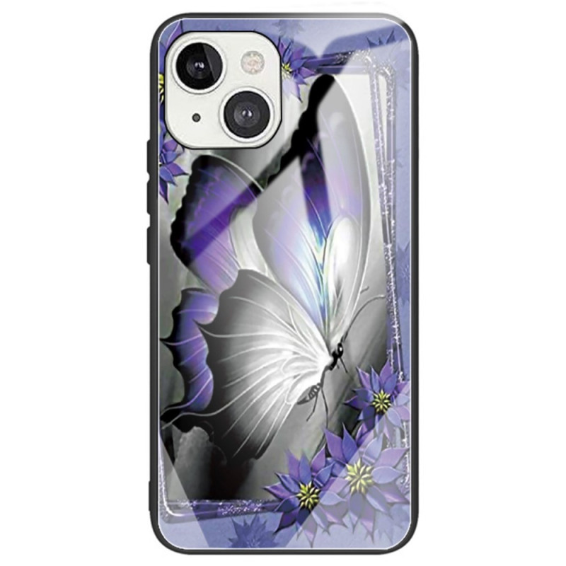 iPhone Cover 14 Panzerglas Schmetterling Violett