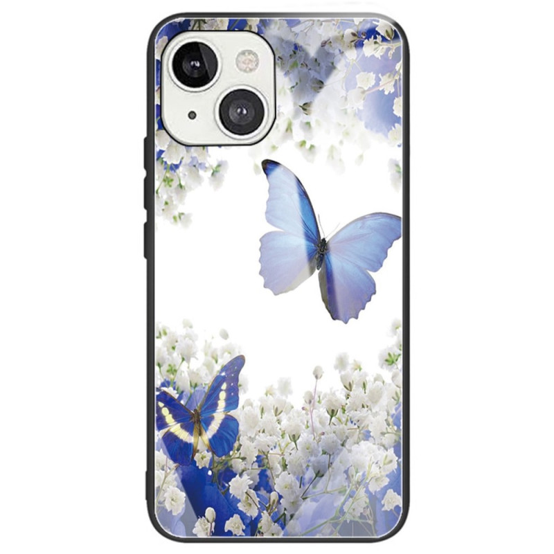 iPhone Cover 14 Panzerglas Blaue Schmetterlinge