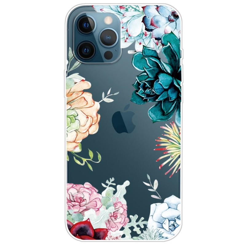 Transparentes iPhone 14 Pro Cover Aquarell-Blumen