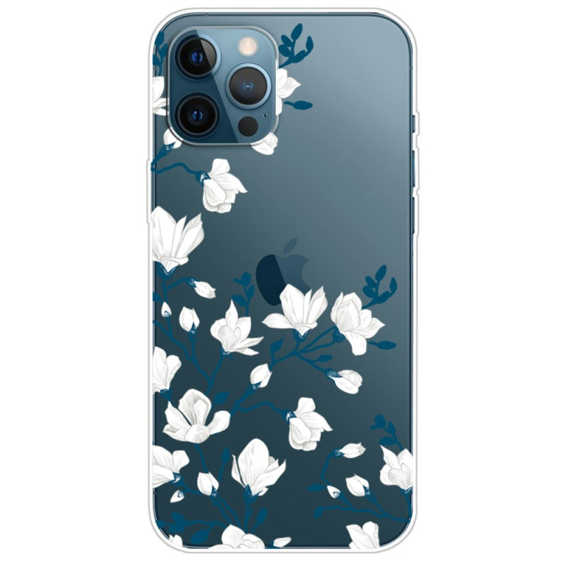 Transparentes iPhone 14 Pro Cover Weiße Blumen