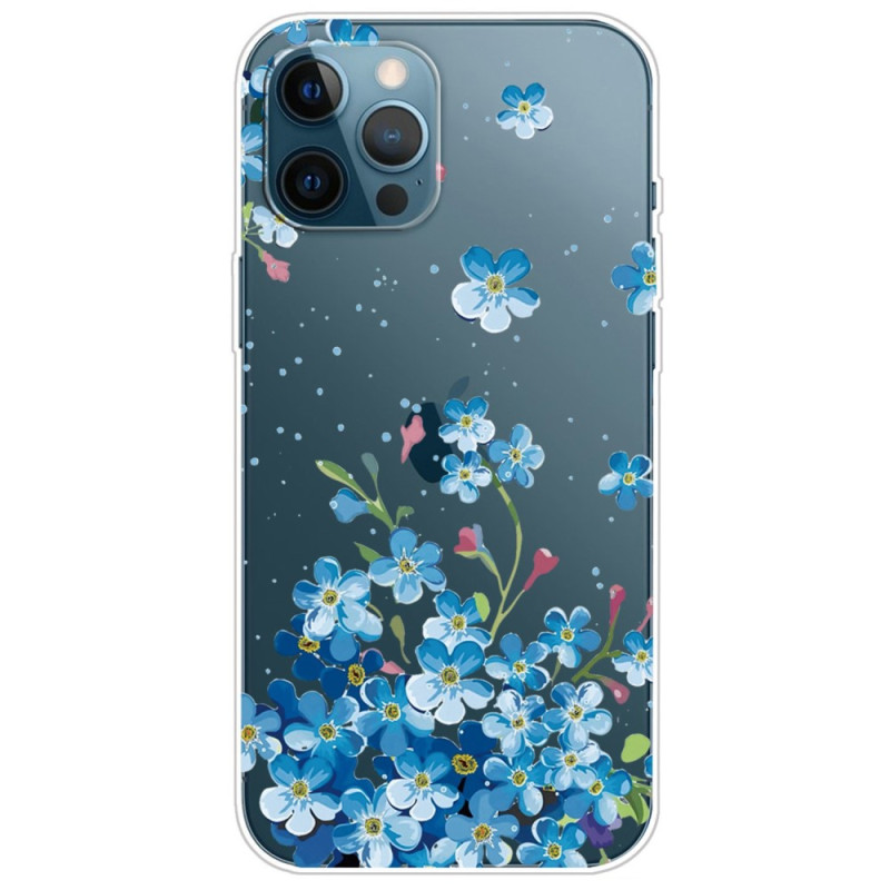 Transparentes iPhone 14 Pro Cover Blaue Blumen