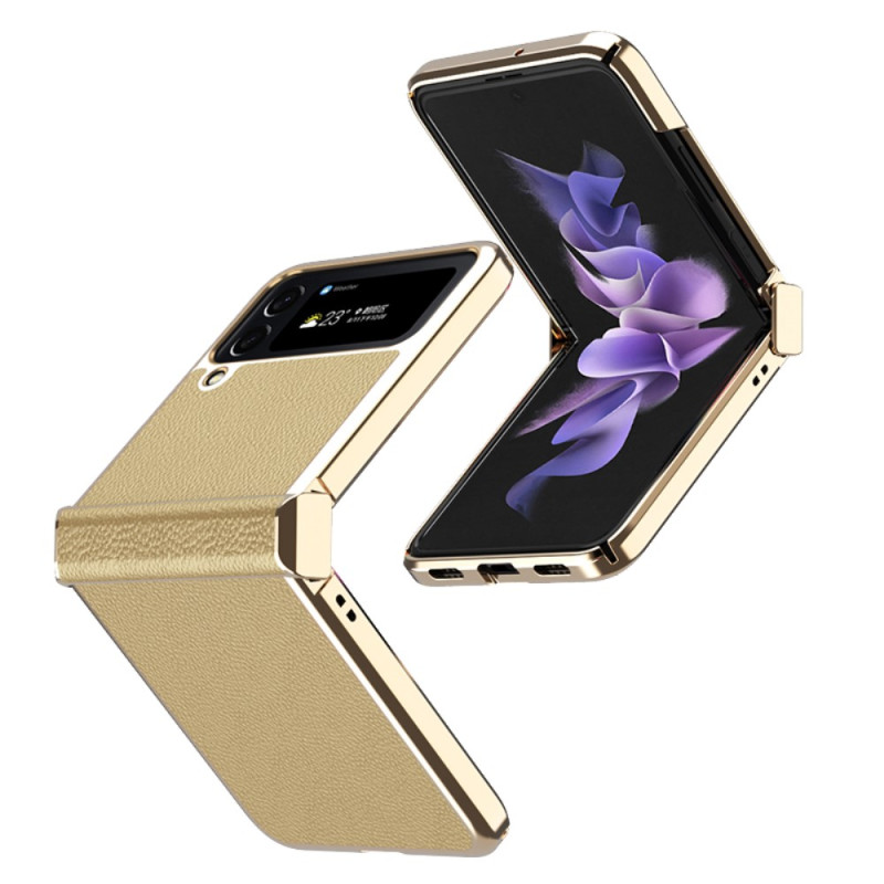 Hülle Samsung Galaxy Z Flip 4 Leder Litchi Kanten Metall
