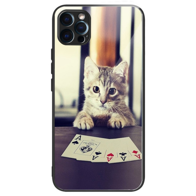 iPhone 14 Pro Panzerglas Cover Katze Poker